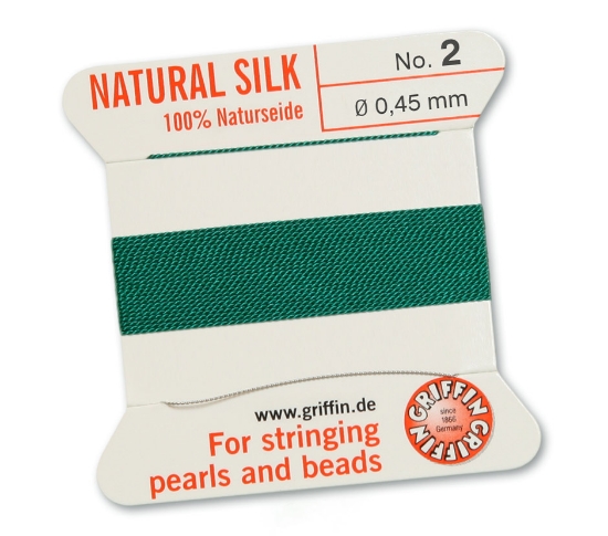 Picture of Griffin Silk Beading Cord & Needle size #2- 0,45mm Green x2m