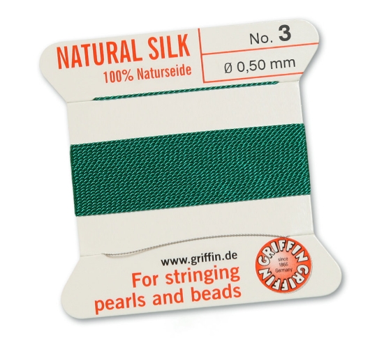 Picture of Griffin Silk Beading Cord & Needle size #3 - 0,50mm Green x2m