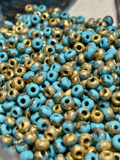 Picture of Czech 4/0 Opaque Blue Turquoise Etched Amber x10g