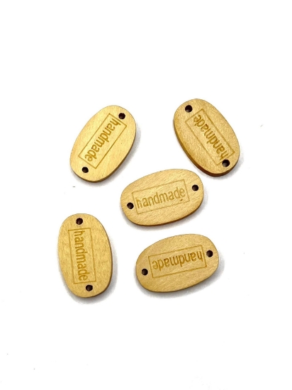Picture of Wooden Label Tags "Handmade" Oval 19x12mm x10