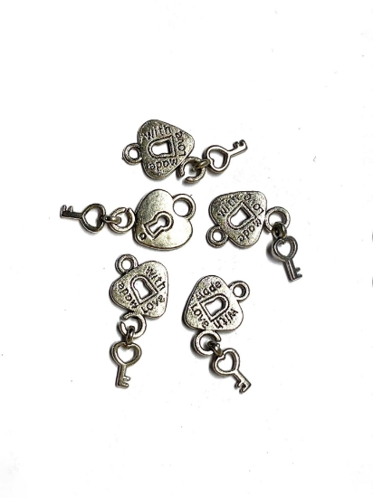 Picture of Charm Made with love DIY Handmade tag 15mm Silver x5