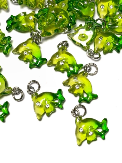 Picture of Pendant YALC Dolphins 14x10mm Green x1