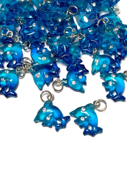 Picture of Pendant YALC Dolphins 14x10mm Aqua x1