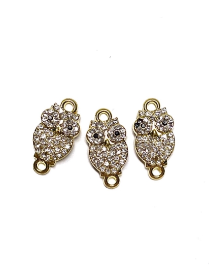 Picture of Charm Owl w/ crystals and 2 rings 20x10mm Gold Plate x1