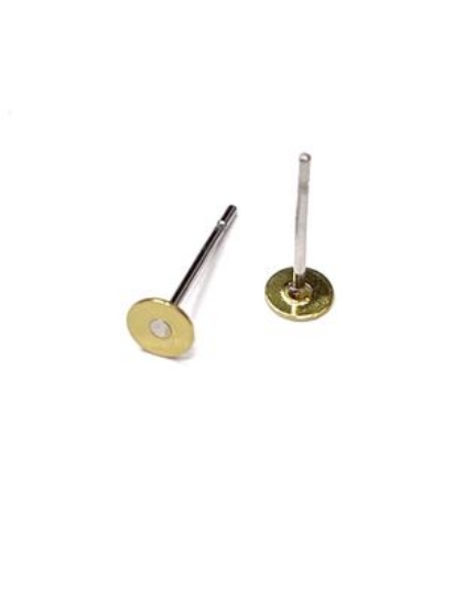 Picture of Stainless Steel Ear stud 4mm flat brass pad Gold Tone x40