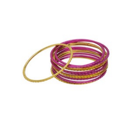Picture of Bangle Bracelets Anodized Aluminum Fuchsia and Gold w/ Glitter x12