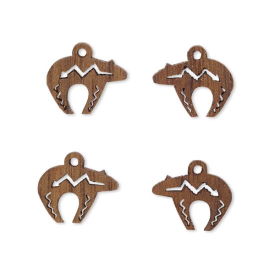 Picture of Wood (natural) Drop 13x10mm single-sided left- and right-facing Zuni-style bear with cutout design x2