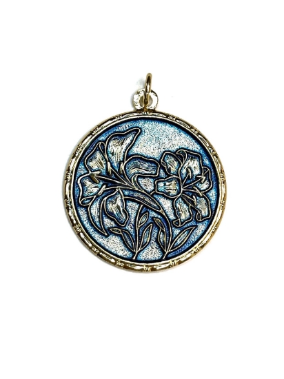 Picture of Vintage Bohemian Pendant 32mm "Lilies" Blue x1