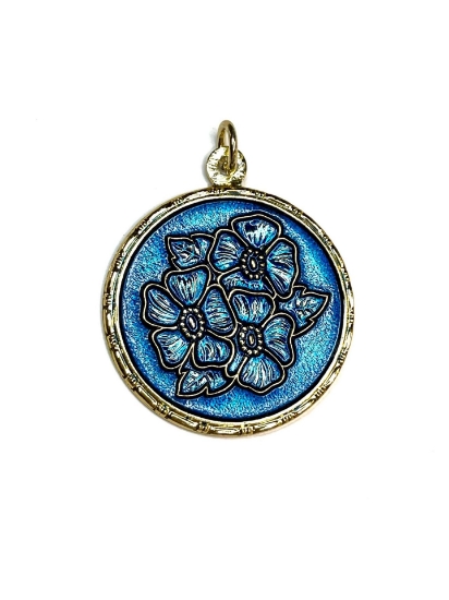 Picture of Vintage Bohemian Pendant 32mm "Pansies" Blue x1