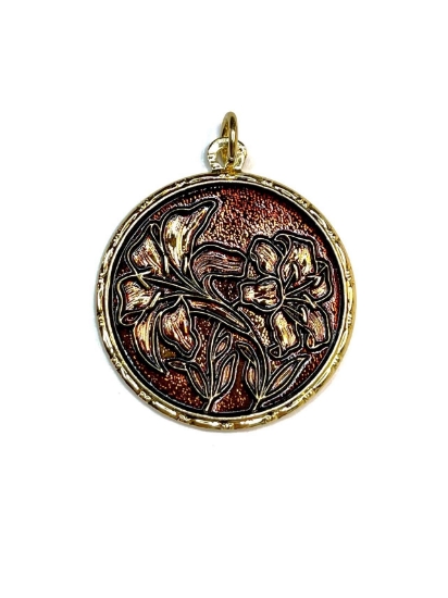 Picture of Vintage Bohemian Pendant 32mm "Lilies"  Chocolate x1