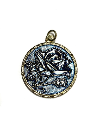 Picture of Vintage Bohemian Pendant 32mm "Roses" Blue x1 
