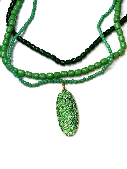 Picture of Vintage Bohemian Pendant 40x18mm oval Green x1
