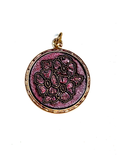 Picture of Vintage Bohemian Pendant 32mm "Pansies" Bordeaux x1