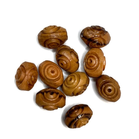 Picture of Bethlehem Olive Wood bead Carved 10x8mm oval x10 