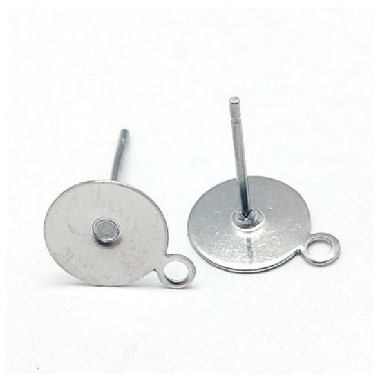 Picture of Stainless Steel Ear stud flat pad 12mm round w/ loop x10