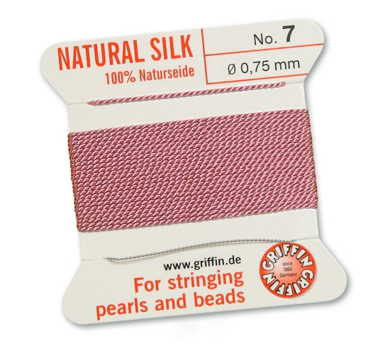 Picture of Griffin Silk Beading Cord & Needle size #7 - 0.75mm Dark Pink x2m
