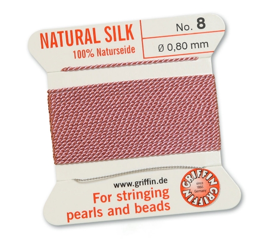 Picture of Griffin Silk Beading Cord & Needle size #8 - 0.80mm Dark Pink x2m