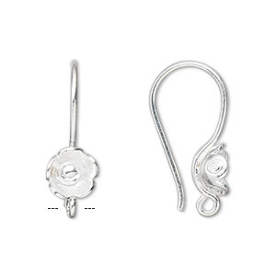 Picture of Hill Tribes 999 Fine Silver Earwire Hook 25x9mm with 5-petal flower and loop x2