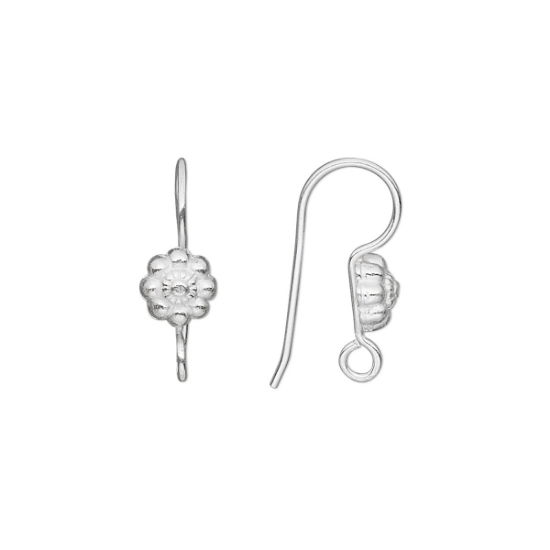 Picture of 925 Silver Earwire Fishhook 20mm w/ flower and loop x2