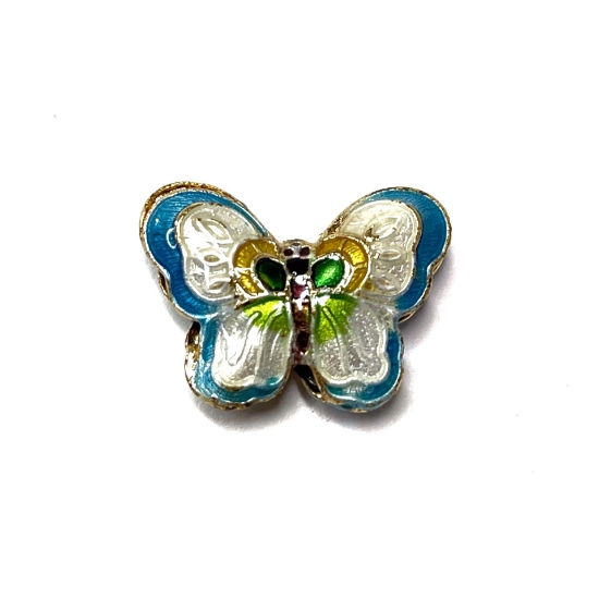 Picture of Cloisonné Bead Butterfly 23x17mm White Blue x1