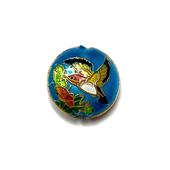 Picture of Cloisonné Bead Colibri 19mm Blue Gold x1