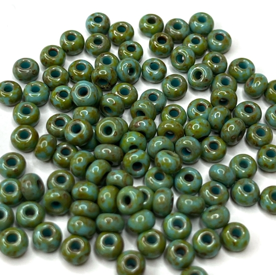 Picture of Czech Rocailles 6/0 Turquoise Blue Travertine x10g