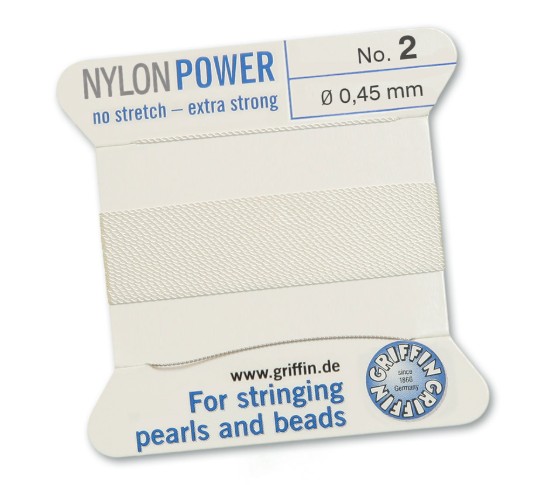 Picture of Griffin Nylon Beading Cord & Needle size #2 - 0.45mm White x2m