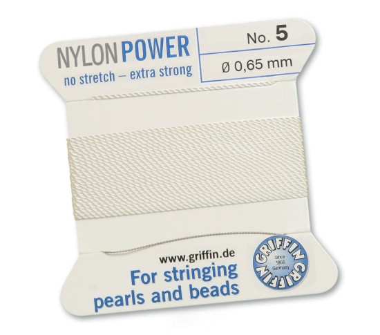 Picture of Griffin Nylon Beading Cord & Needle size #5 - 0.65mm White x2m