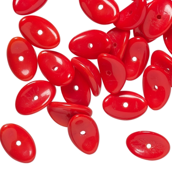 Picture of Vintage German Glass Bead 12x3mm curved oval rondelle Opaque Red x30