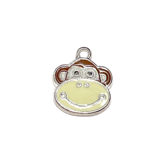 Picture of Charm Enamel Monkey Head 19x16mm Brown/White x1
