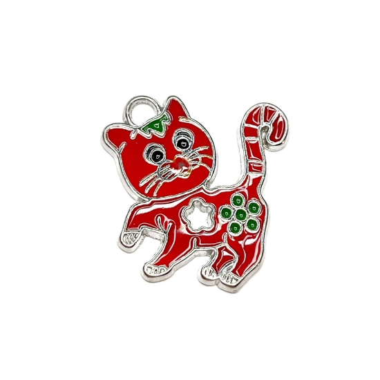 Picture of Charm Enamel Cat 27x25mm Red x1