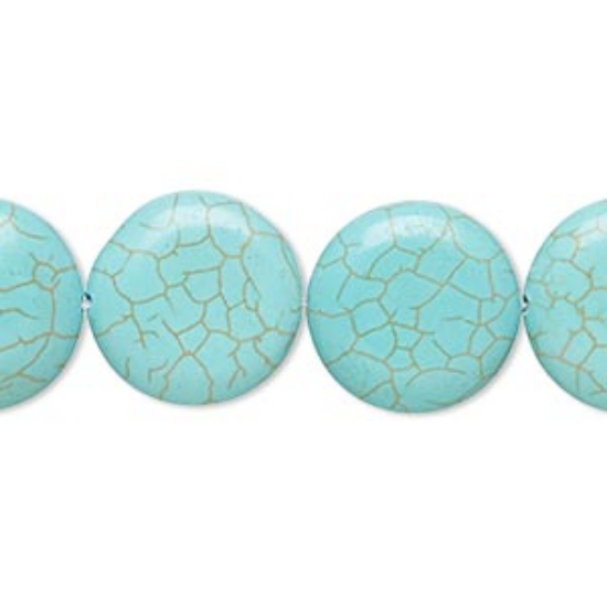 Picture of Magnesite (stabilized) puffed flat round 16mm Turquoise x20cm