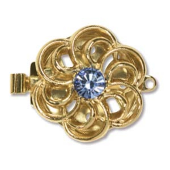 Picture of Neumann Flower Clasps 17.5mm w/ Light Sapphire Crystal Gold Plated x1