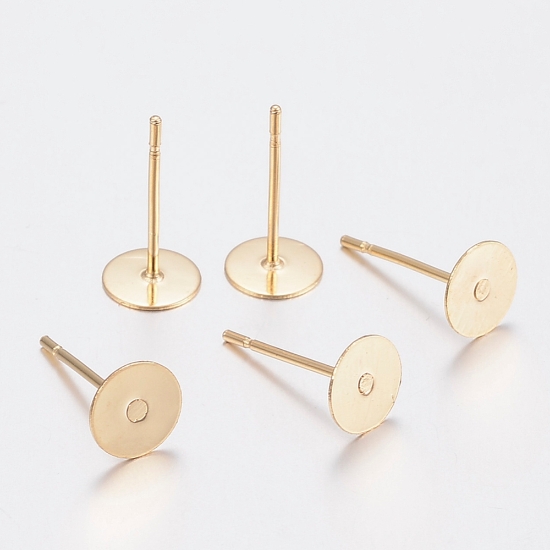 Picture of Stainless Steel Ear stud flat pad 12mm round 24kt Gold Plated x10
