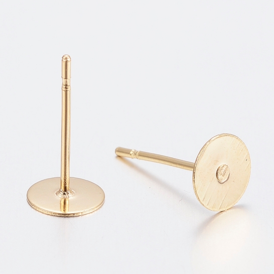 Picture of Stainless Steel Ear Stud flat pad 10mm round 24kt Gold Plated x100