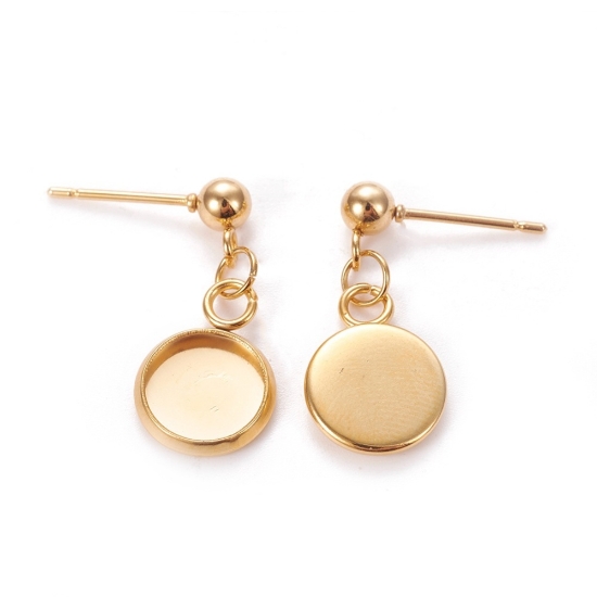 Picture of  Stainless Steel Ear stud ball w/ setting 8mm round Gold Plated x2