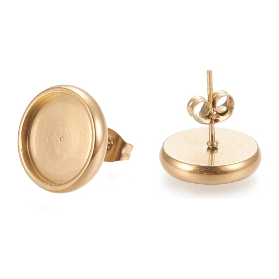 Picture of  Stainless Steel Ear stud setting 12mm round 18kt Gold Plated x10