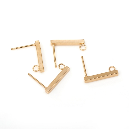 Picture of Stainless Steel Ear stud 15x2mm rectangle 18kt Gold Plated x10