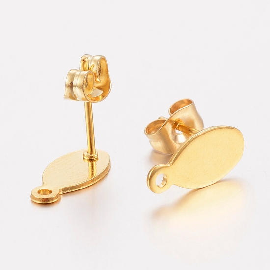 Picture of Stainless Steel Ear stud 12x6mm flat oval w/ hole Gold Plated x2