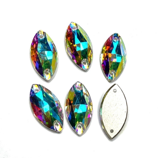 Picture of Embroidery Crystals 3223 Navette Sew-on flat 2-hole 18x9mm Crystal AB x1