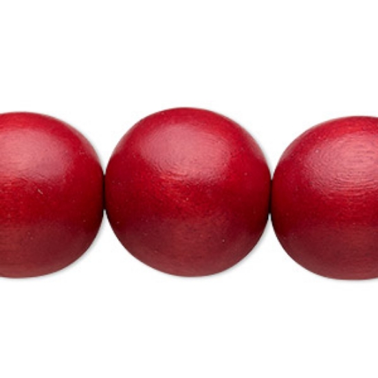 Picture of Wood Bead 20mm round Cranberry x5