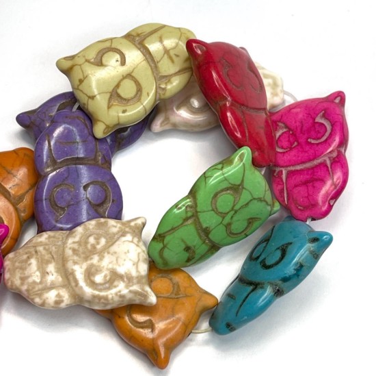 Afbeeldingen van Synthetic Magnesite Owl 30x20mm Color Mix x10
