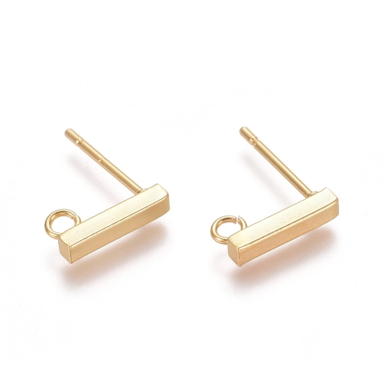 Picture of Stainless Steel Ear Stud 10x2mm Rectangle 18kt Gold Plated x10