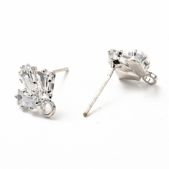 Picture of Ear stud Leaf 10mm w/ cubic zirconia Silver x2 