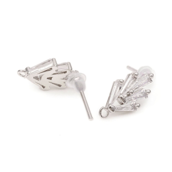 Picture of Ear stud Grass 14x7mm w/ cubic zirconia Silver x2