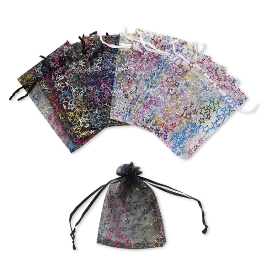 Picture of Organza Pouch 14x10cm w/ moon and star pattern Mix x10