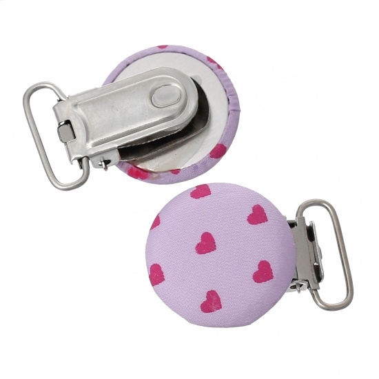 Picture of Pacifier Clip wood 41x28mm w/ Cloth Heart Pattern Lavender x1