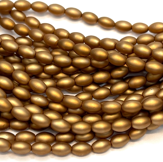 Picture of Czech Glass Rice Pearls 6x4mm Mat Antique Gold x80