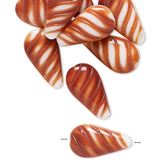 Picture of Vintage German Glass Drop 18x10mm textured Burnt Orange and White x1