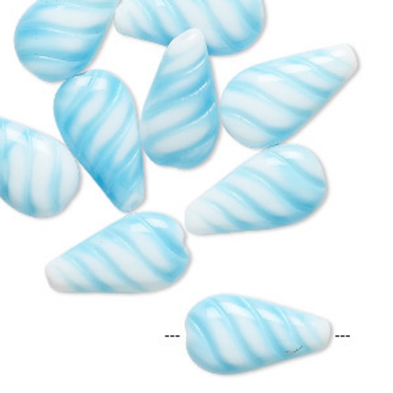 Picture of Vintage German Glass Drop 18x10mm textured Light Blue and White x1